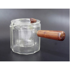Чайник со стеклянным ситом + деревянная ручка (550ml) термостекло